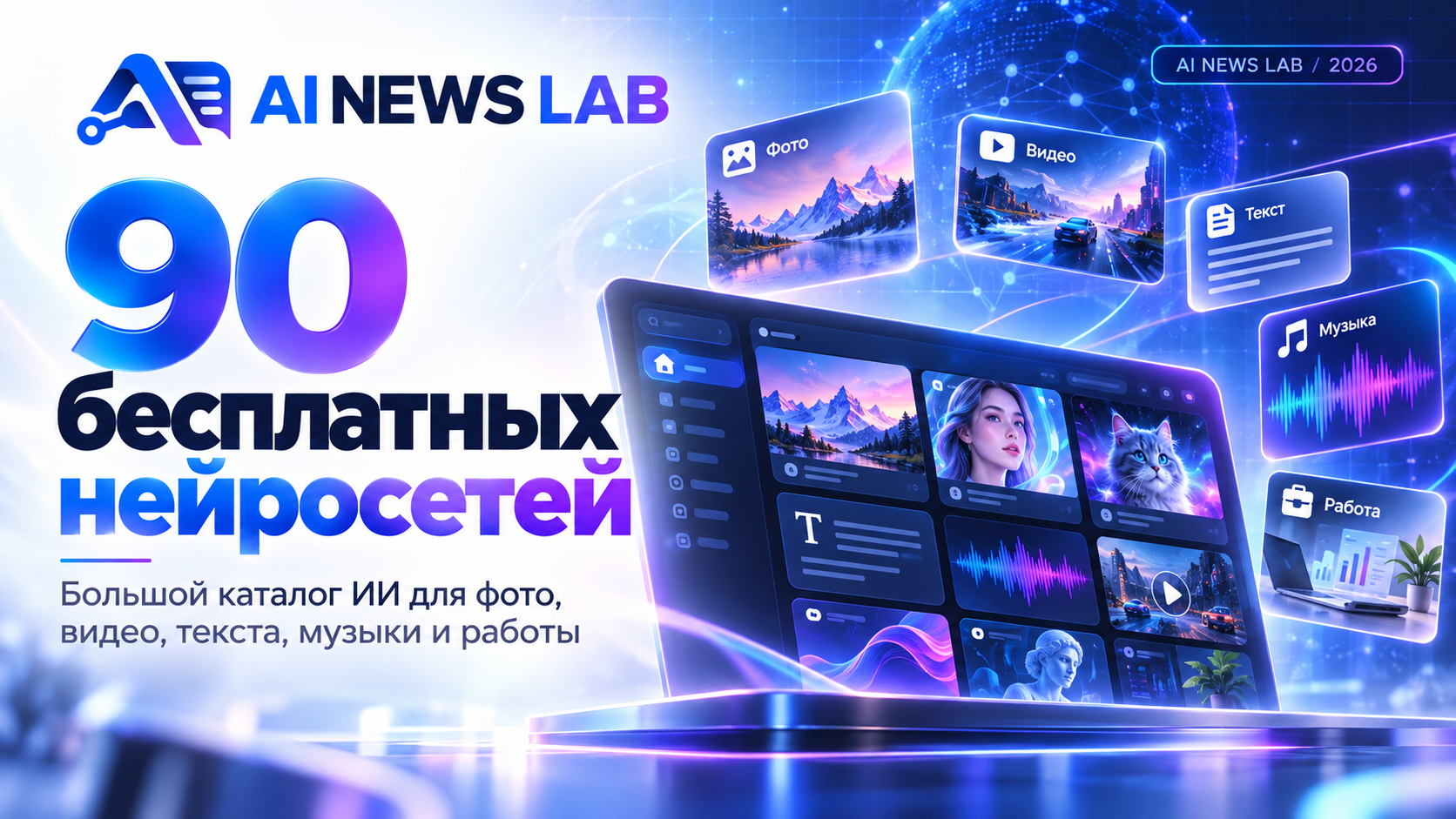 Каталог 90 бесплатных ИИ-инструментов 2026 года для текста, изображений, видео, музыки и программирования.