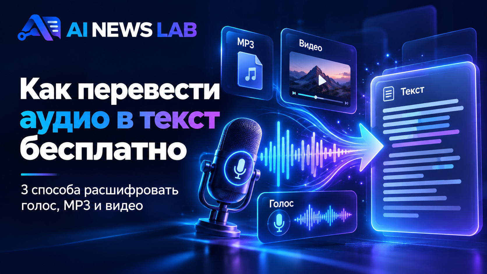 Перевод аудио в текст бесплатно — звуковая волна, нейросеть Whisper и распознанный русский текст