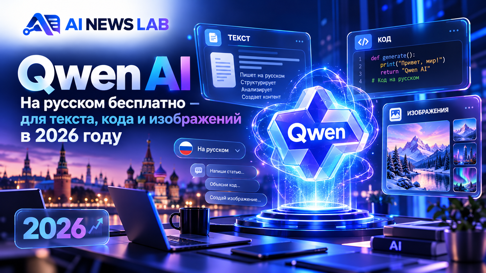 Qwen AI на русском бесплатно — нейросеть Alibaba для текста, кода и изображений в 2026 году