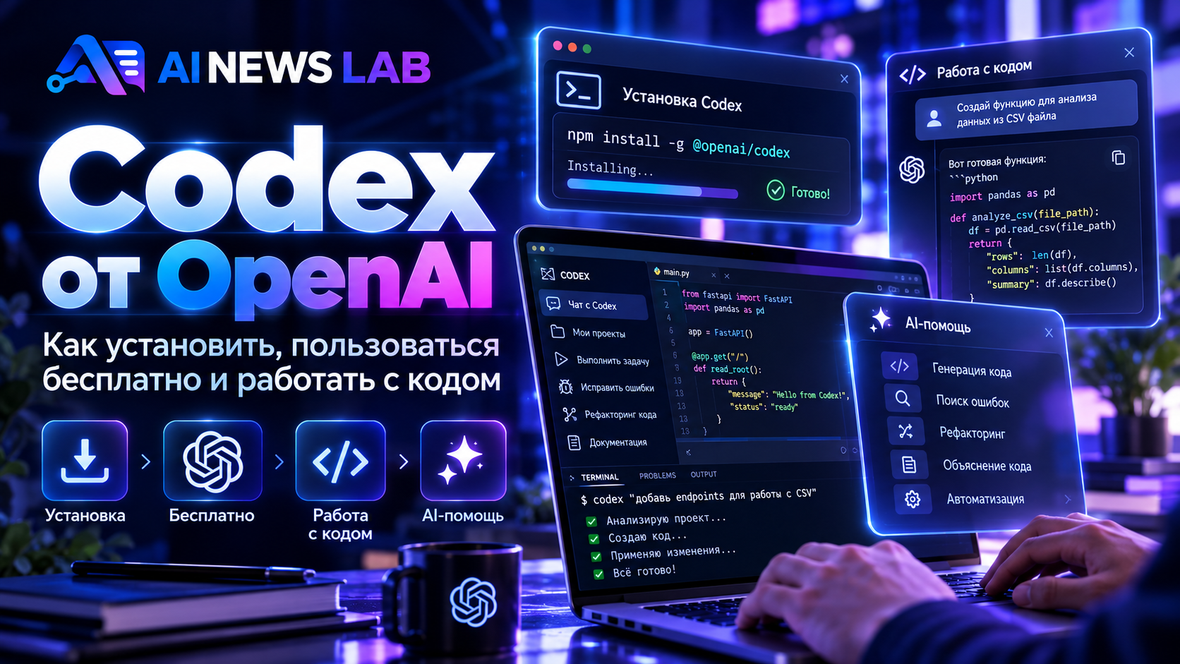 Codex от OpenAI как установить, пользоваться бесплатно и работать с кодом